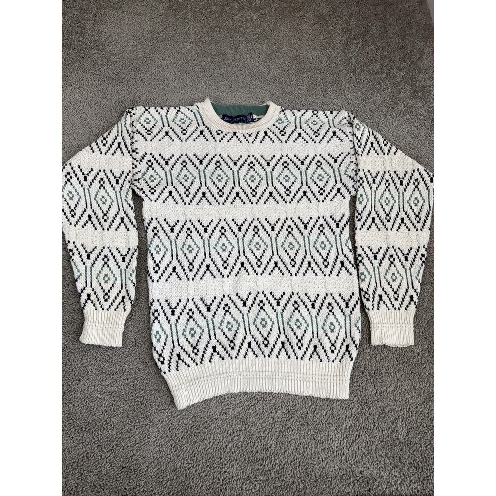 Vintage John Weitz Sweater Mens Medium Hand Framed Geometric Crewneck USA 90s